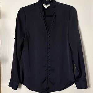 Express Portofino Slim Elegant Navy Button-Down Blouse - Small
